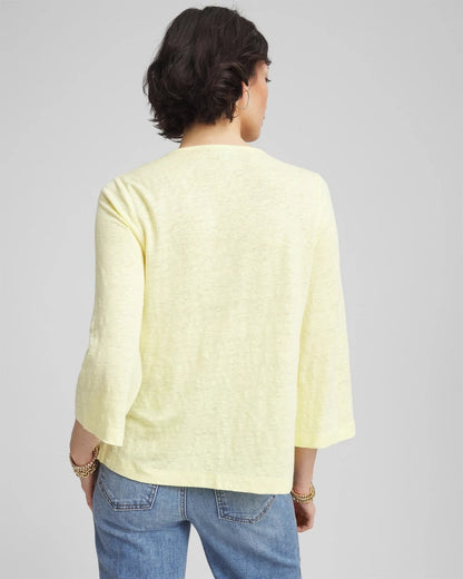 Chico's Pintuck Linen Notched-Neck Tee