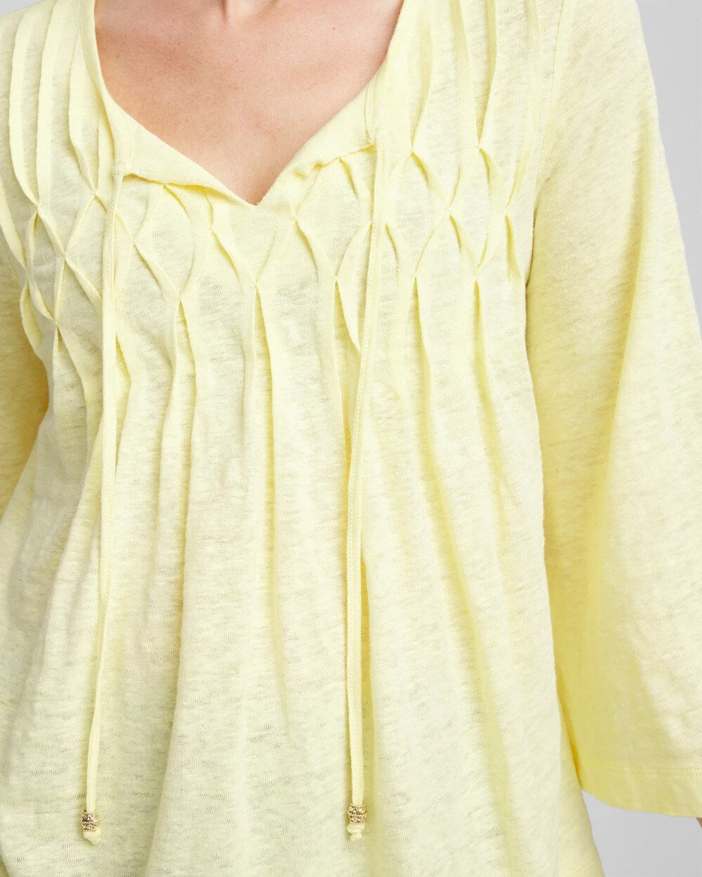 Chico's Pintuck Linen Notched-Neck Tee