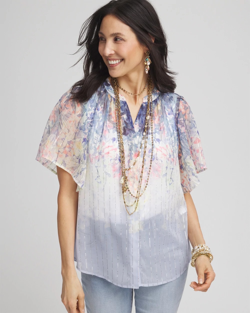 Chico's Jacquard Flutter-Sleeve Blouse