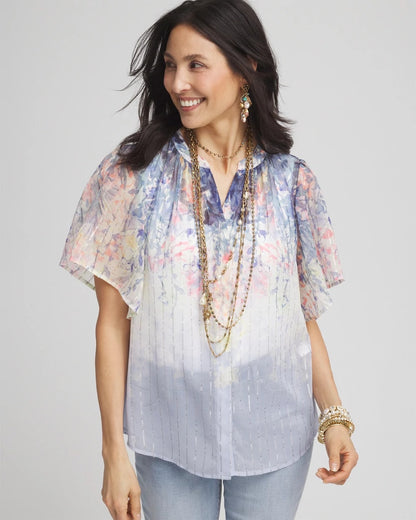 Chico's Jacquard Flutter-Sleeve Blouse