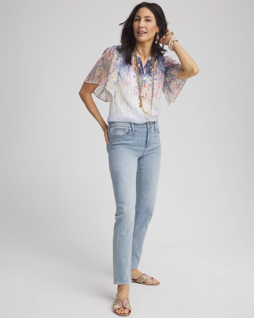 Chico's Jacquard Flutter-Sleeve Blouse