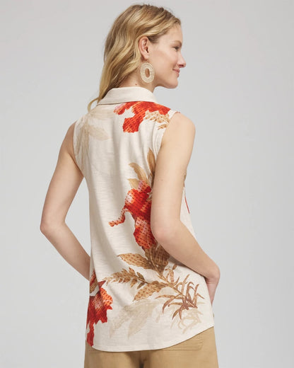 Chico's Floral Slub Sleeveless Collared Tunic