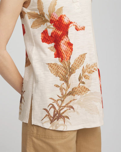 Chico's Floral Slub Sleeveless Collared Tunic