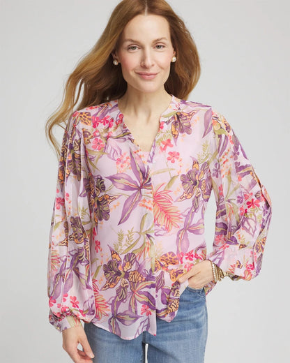 Chico's Floral Georgette Pintuck Blouse
