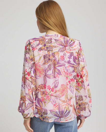 Chico's Floral Georgette Pintuck Blouse