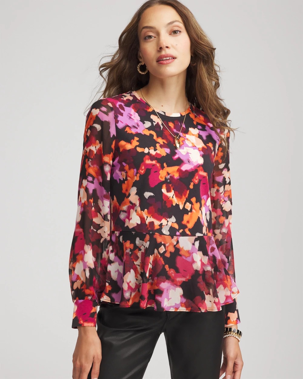 Chico's Printed Chiffon Peplum Top