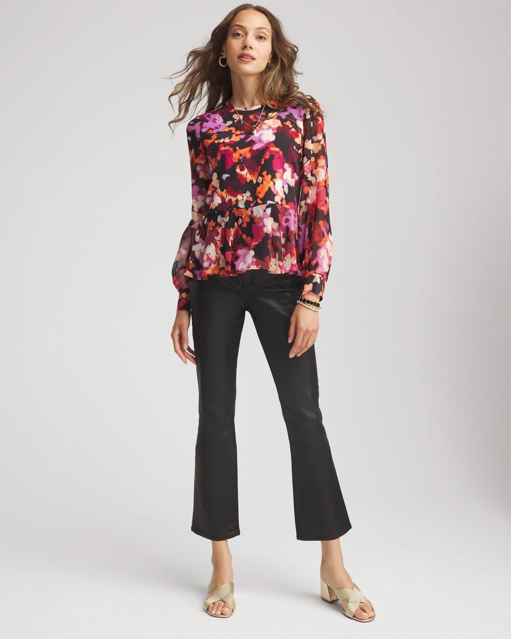 Chico's Printed Chiffon Peplum Top