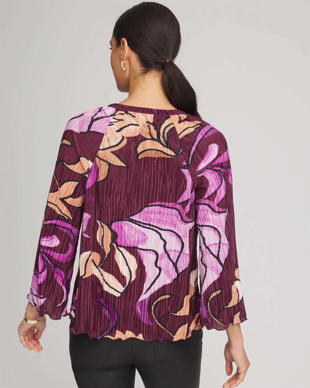 Chico's Printed Pleated V-Neck Tee