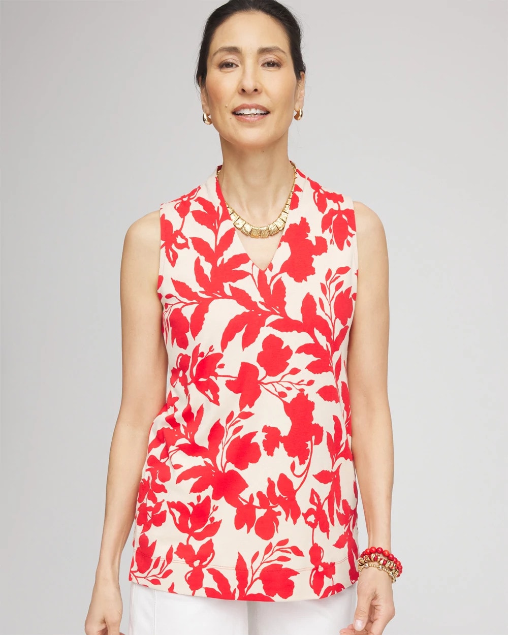 Chico's Floral Sleeveless V-Neck Tunic