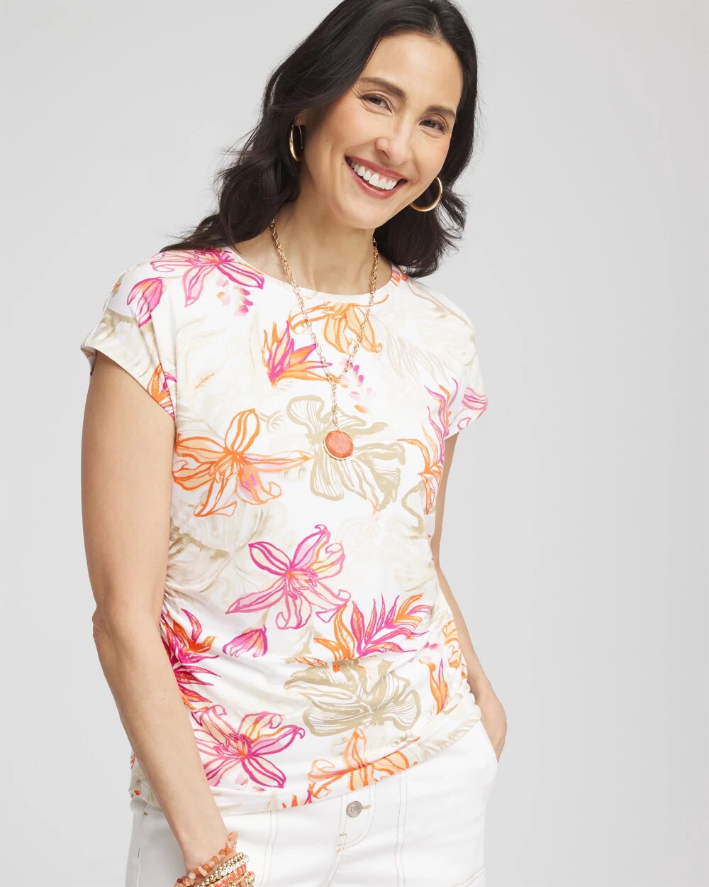 Chico's Touch of Cool™ Tropical Floral Dolman Tee