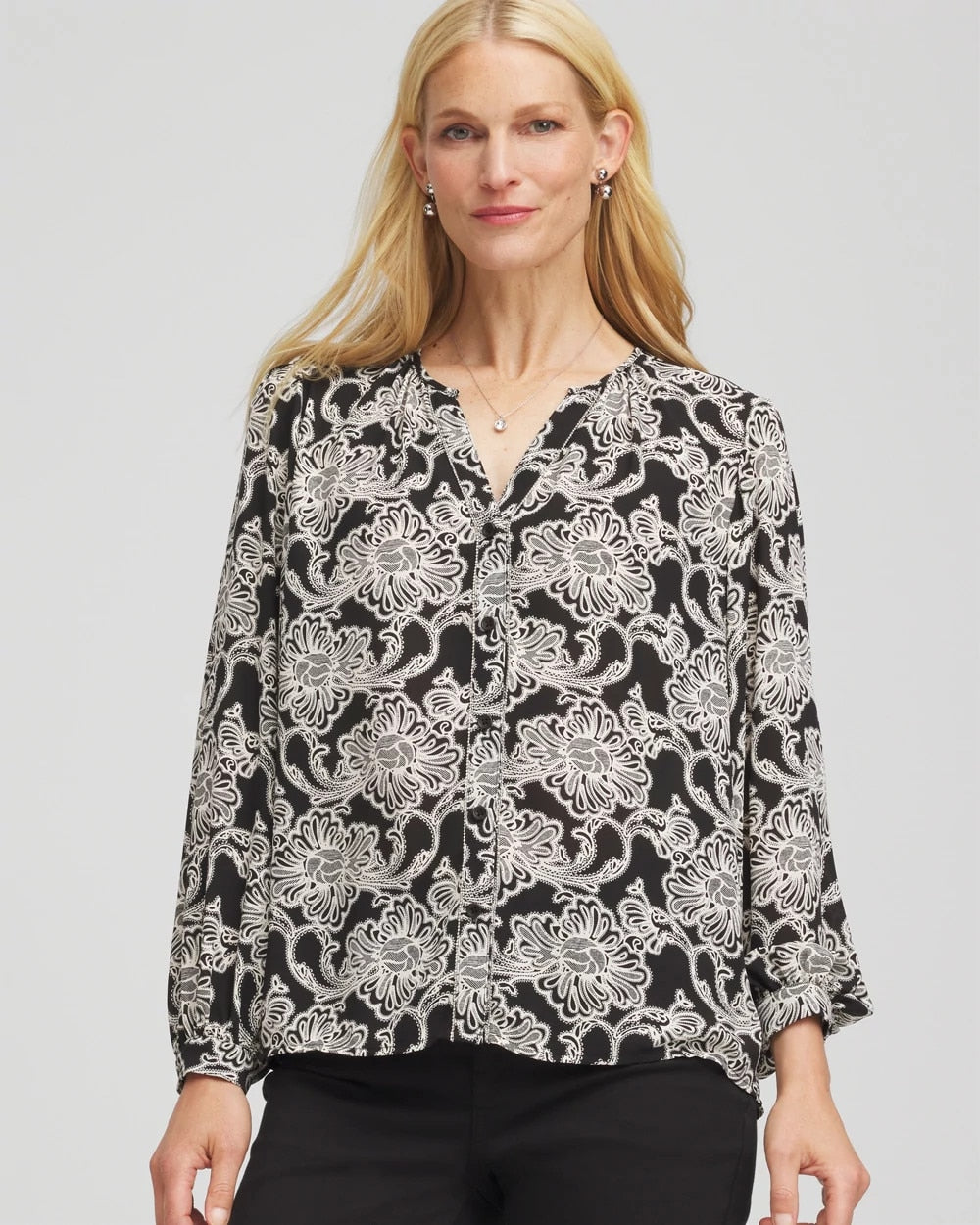 Chico's Caviar Bead Georgette Blouse