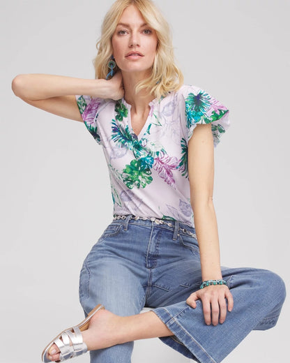 Chico's Notch Neck Cap Sleeve Tee