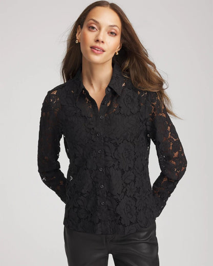 Chico's Classic-Fit Collared Lace Shirt