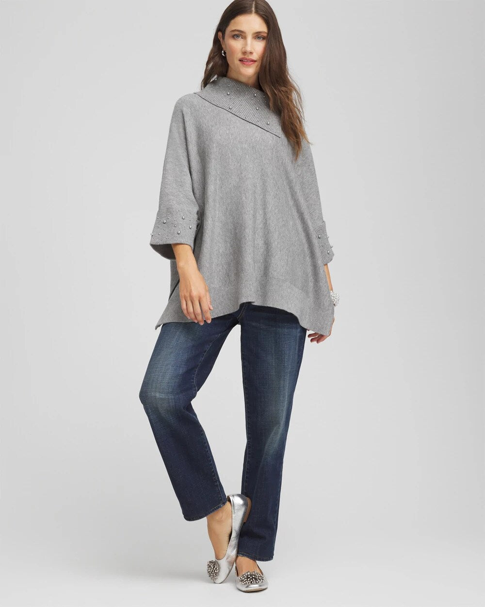 Chico's Embellished Sweater Poncho