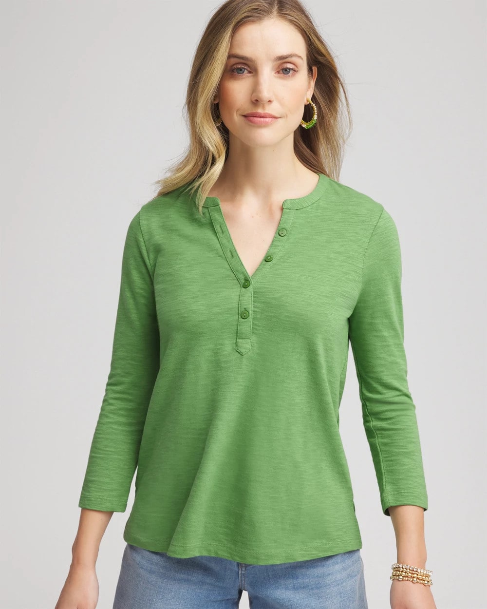 Chico's Cotton Slub Henley Shirt