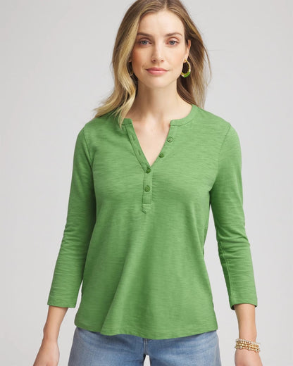 Chico's Cotton Slub Henley Shirt