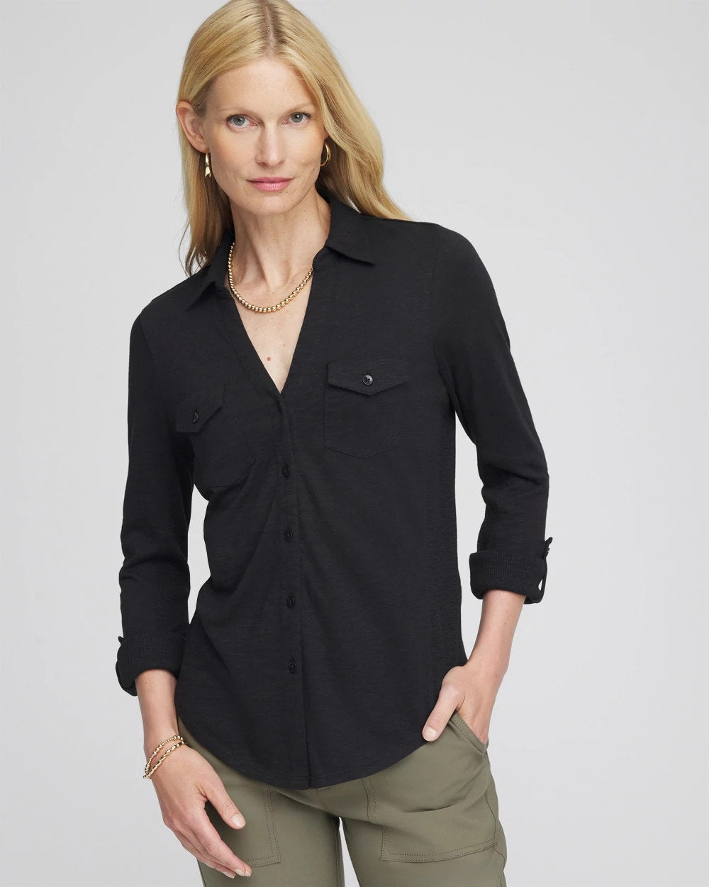 Chico's Collared Henley Shirt