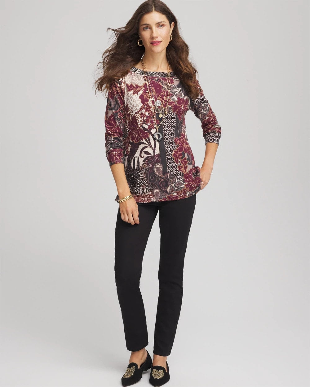 Chico's Printed Pima Cotton Bateau-Neck Tee