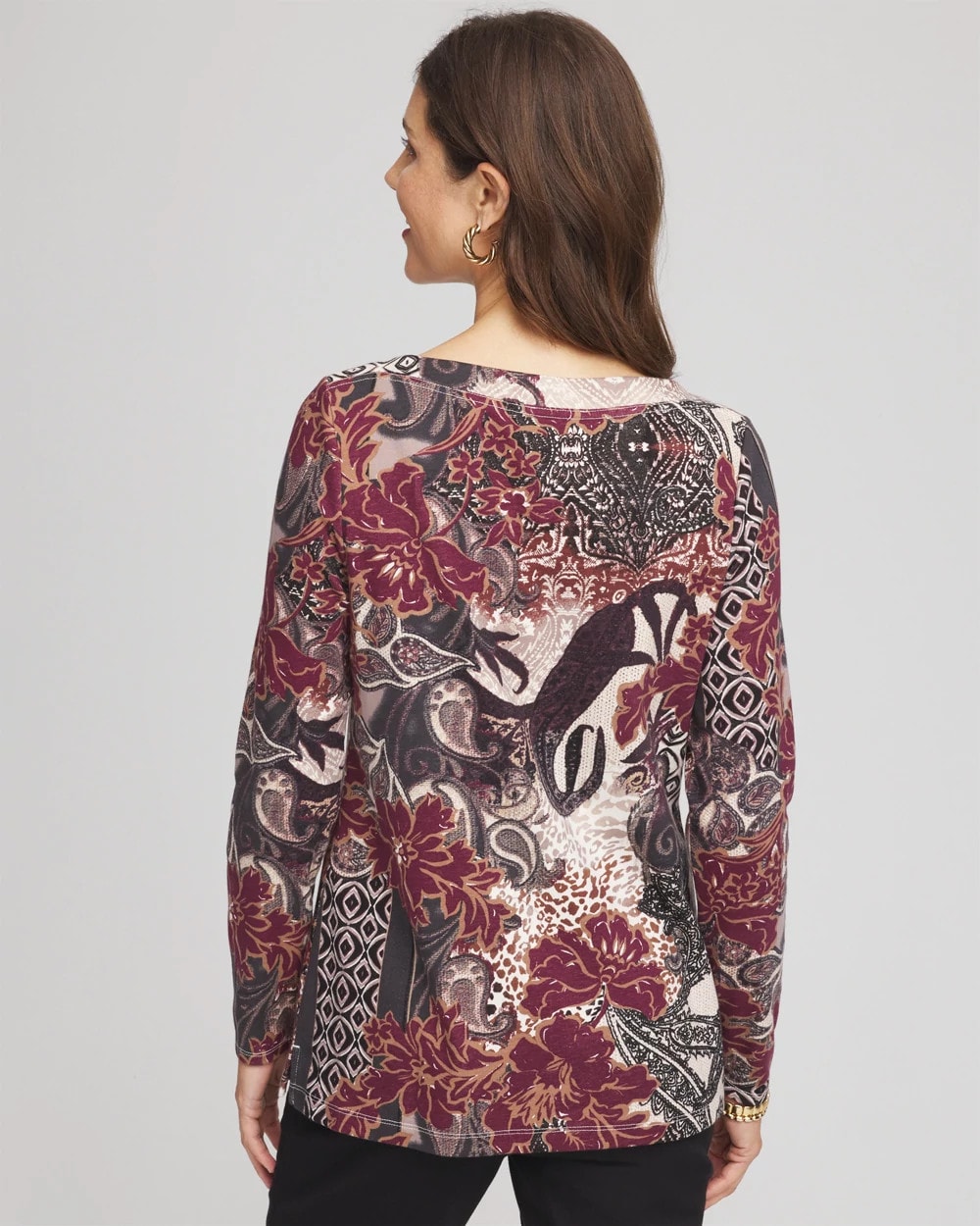 Chico's Printed Pima Cotton Bateau-Neck Tee