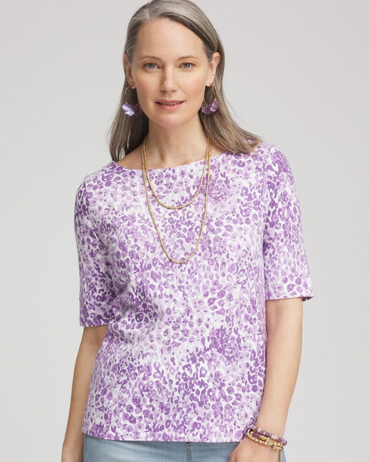 Chico's Animal Print Bateau-Neck Pima Tee