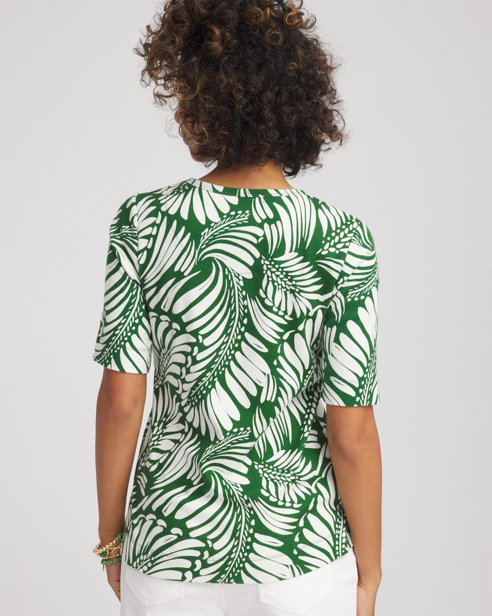 Chico's Palm-Frond-Motif Classic-Fit Pima Tee