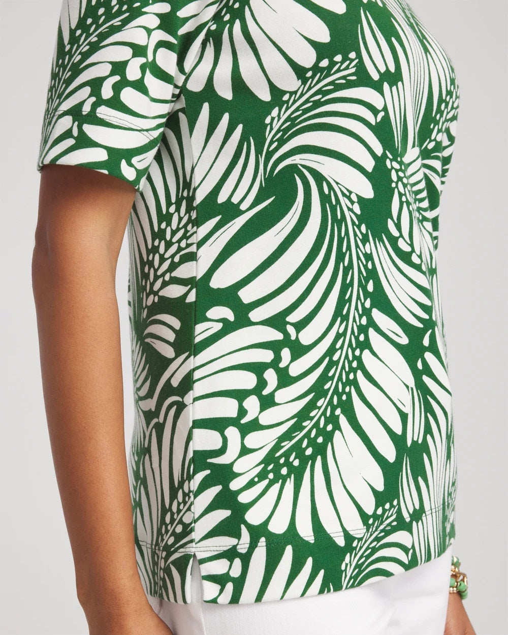 Chico's Palm-Frond-Motif Classic-Fit Pima Tee