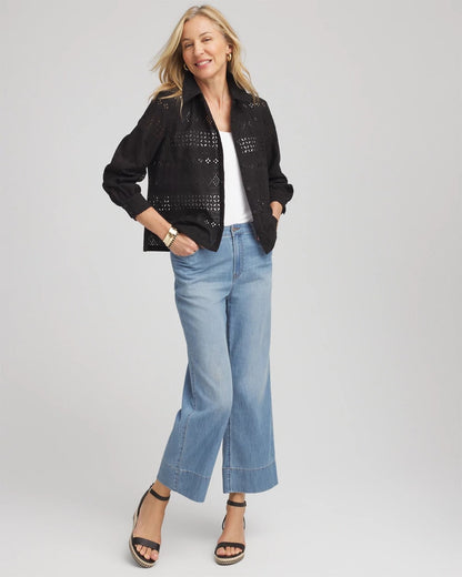 Chico's Embroidered Eyelet Collared Shirt