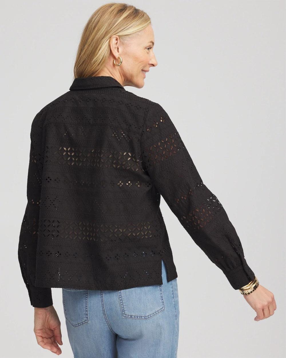 Chico's Embroidered Eyelet Collared Shirt