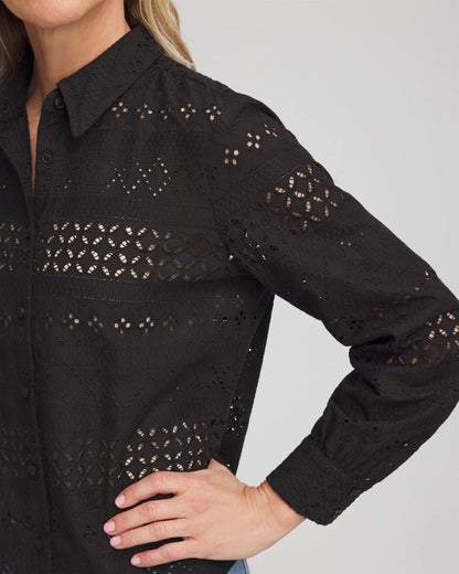 Chico's Embroidered Eyelet Collared Shirt