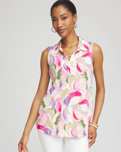 Chico's Watercolor Slub Sleeveless Collared Tunic