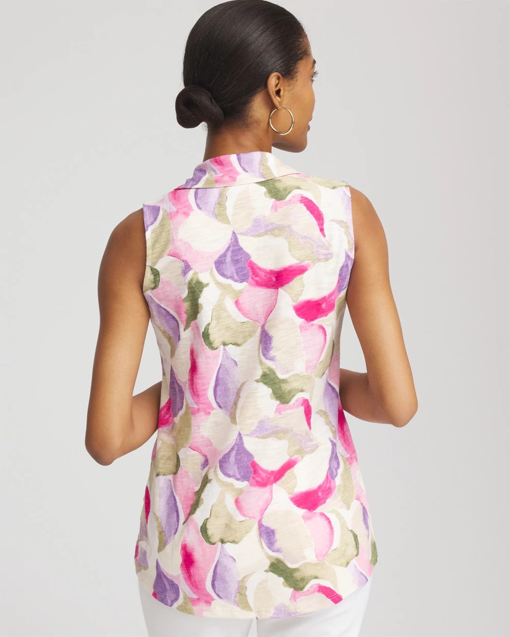 Chico's Watercolor Slub Sleeveless Collared Tunic