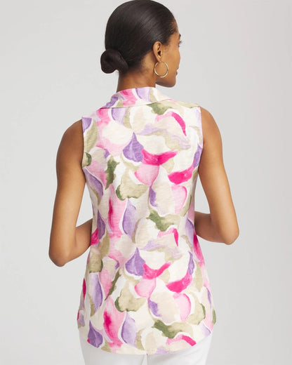 Chico's Watercolor Slub Sleeveless Collared Tunic