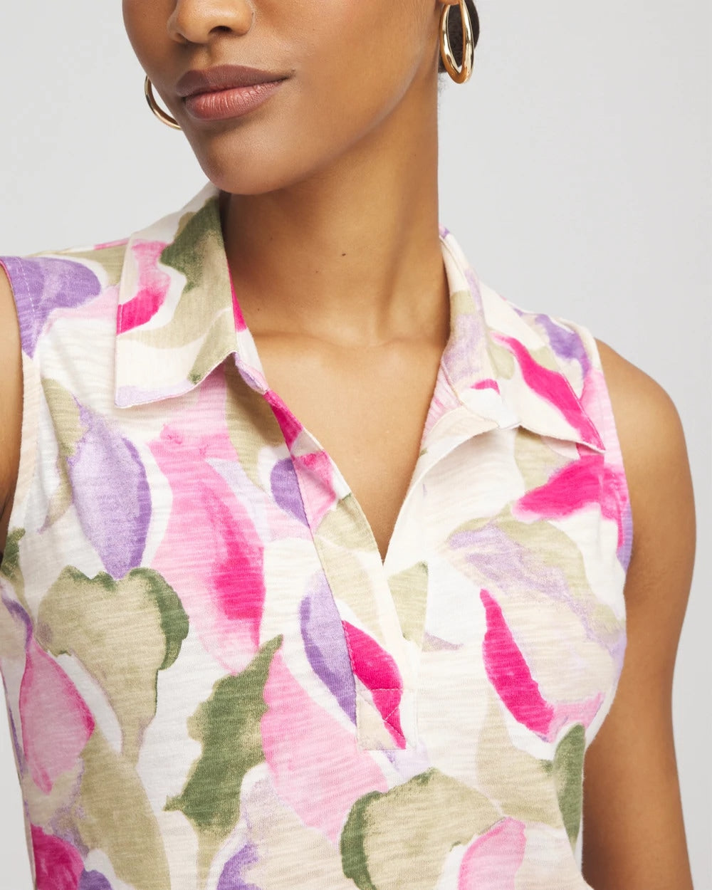 Chico's Watercolor Slub Sleeveless Collared Tunic