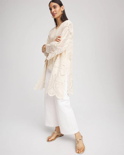 Chico's Cutwork Crochet-Lace Long Kimono