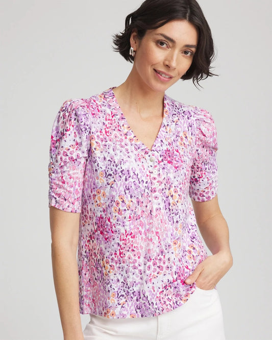Chico's Animal Print Slub Henley Tee