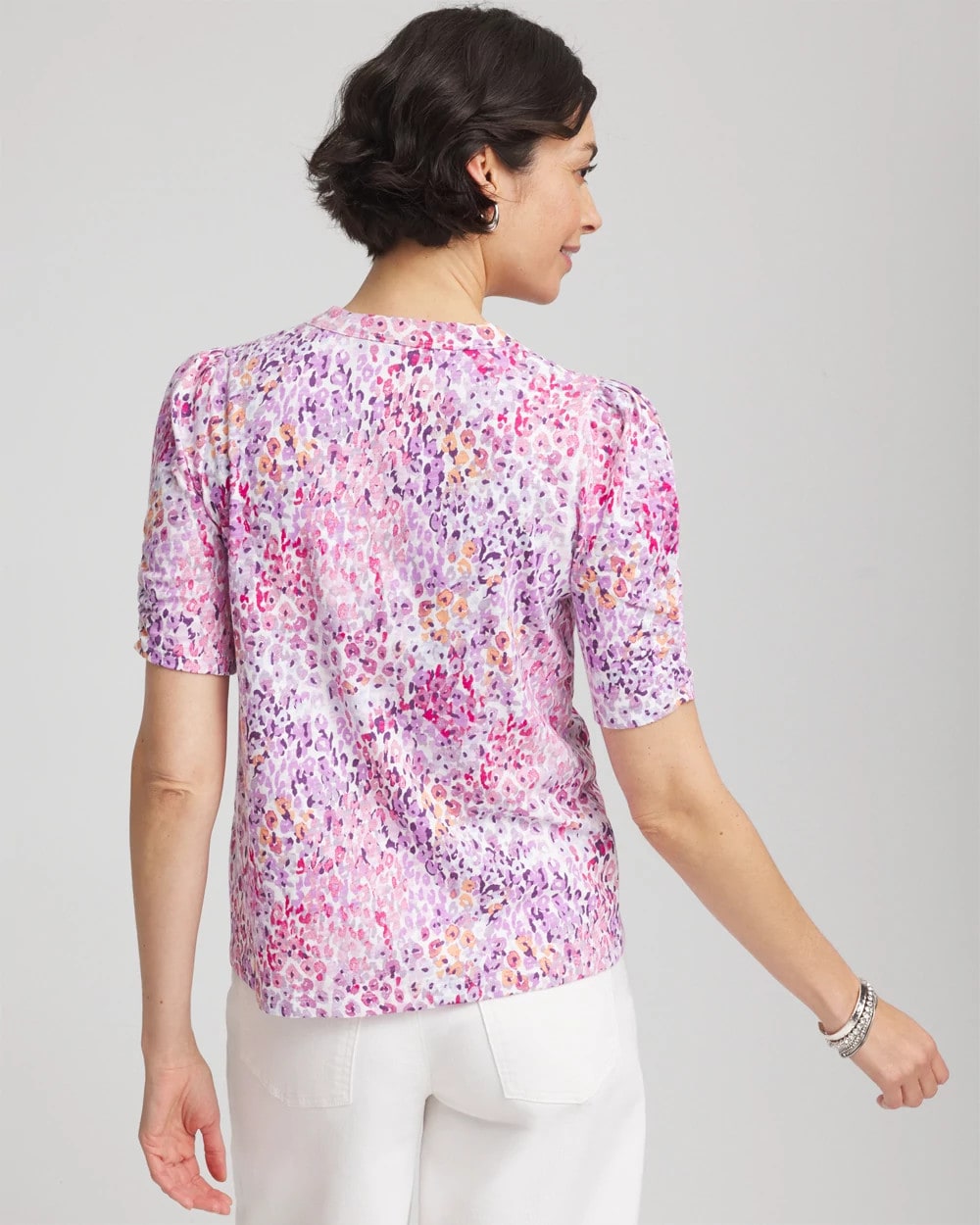Chico's Animal Print Slub Henley Tee