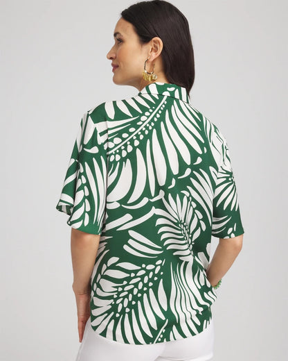 Chico's Palm Print Tie-Front Silky Top