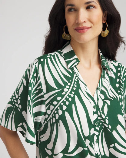 Chico's Palm Print Tie-Front Silky Top