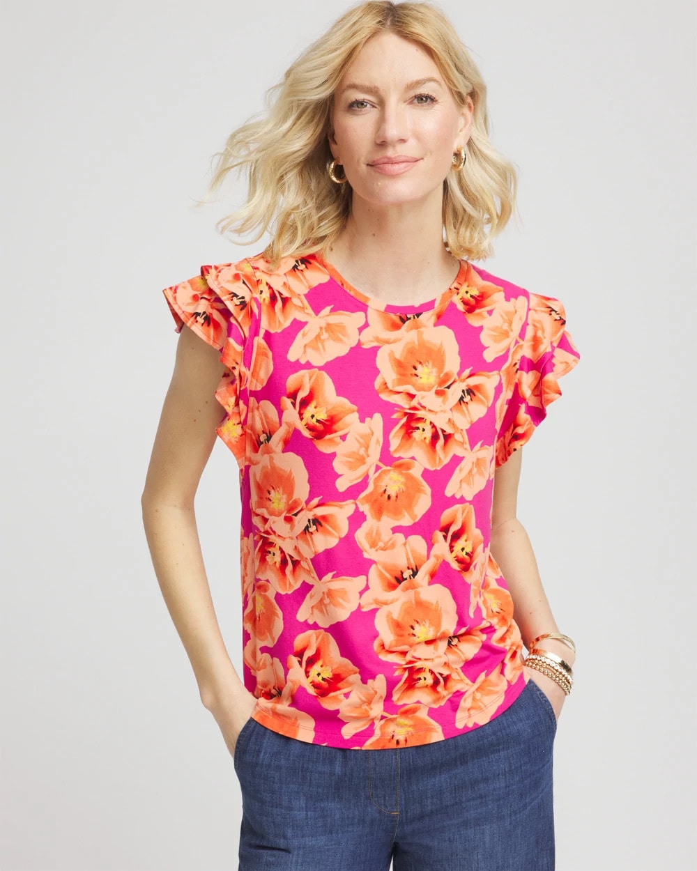 Chico's Touch of Cool™ Tropical Flutter Sleeve Tee
