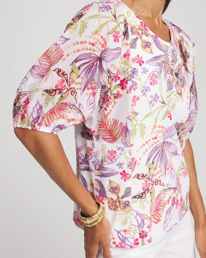 Chico's Floral Dolman Sleeve Knit Top