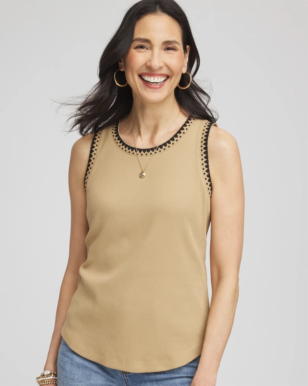 Chico's Contrast-Trim Ribbed Cotton Tank Top