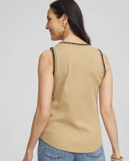 Chico's Contrast-Trim Ribbed Cotton Tank Top