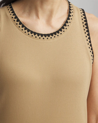 Chico's Contrast-Trim Ribbed Cotton Tank Top