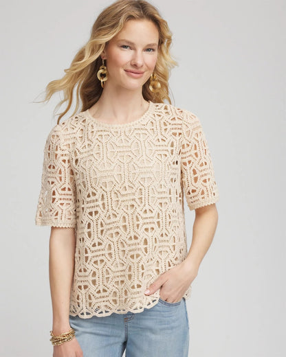 Chico's Short-Sleeve Crochet Top