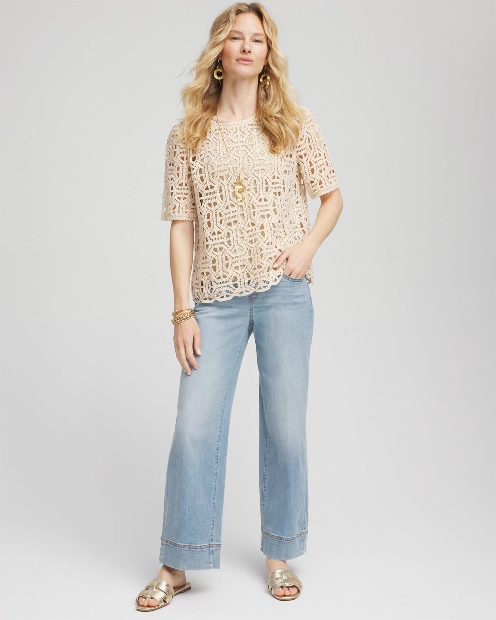 Chico's Short-Sleeve Crochet Top