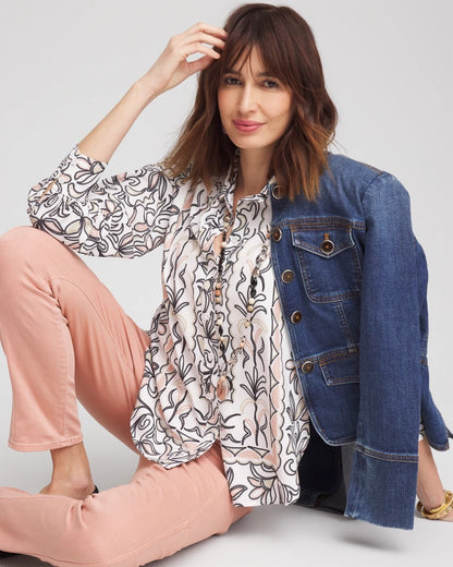 Chico's Faux Silk Floral Collared Shirt