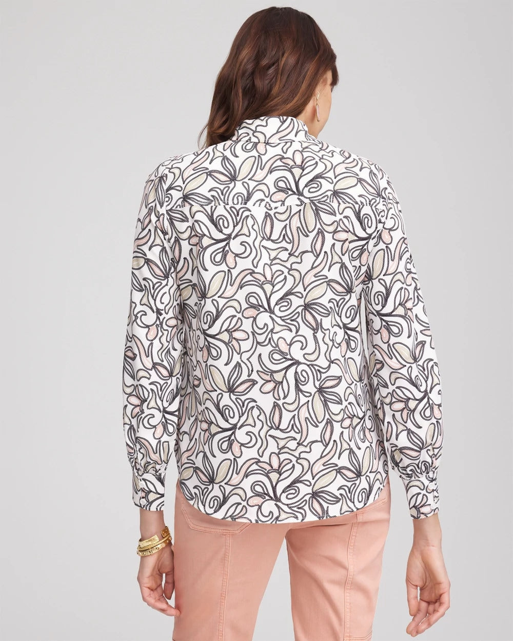 Chico's Faux Silk Floral Collared Shirt