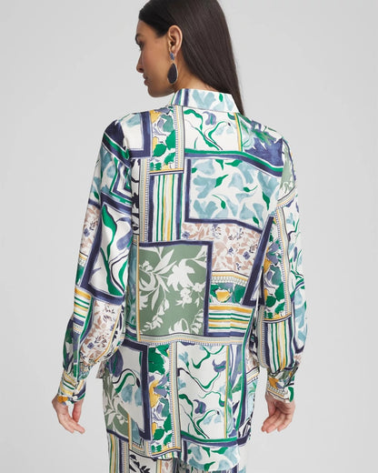 Chico's Faux Silk Coastal Collared Shirt