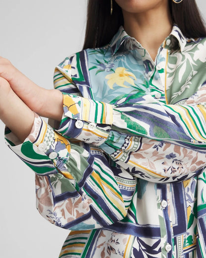 Chico's Faux Silk Coastal Collared Shirt