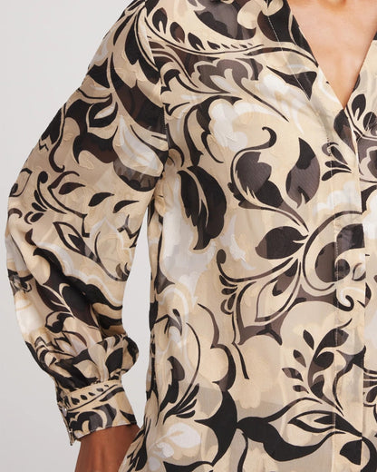 Chico's Floral Burnout Blouson-Sleeve Blouse